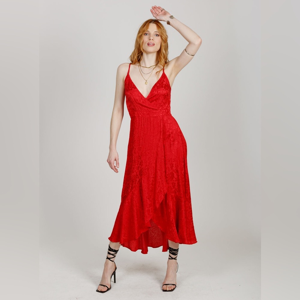 Band Of The Free ANINA RUBY RED WRAP MIDI DRESS - Picture 4 of 5